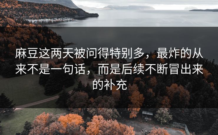 麻豆这两天被问得特别多,最炸的从来不是一句话,而是后续不断冒出来的补充 麻豆这两天被问得特别多,最炸的从来不是一句话,而是后续不断冒出来的补充